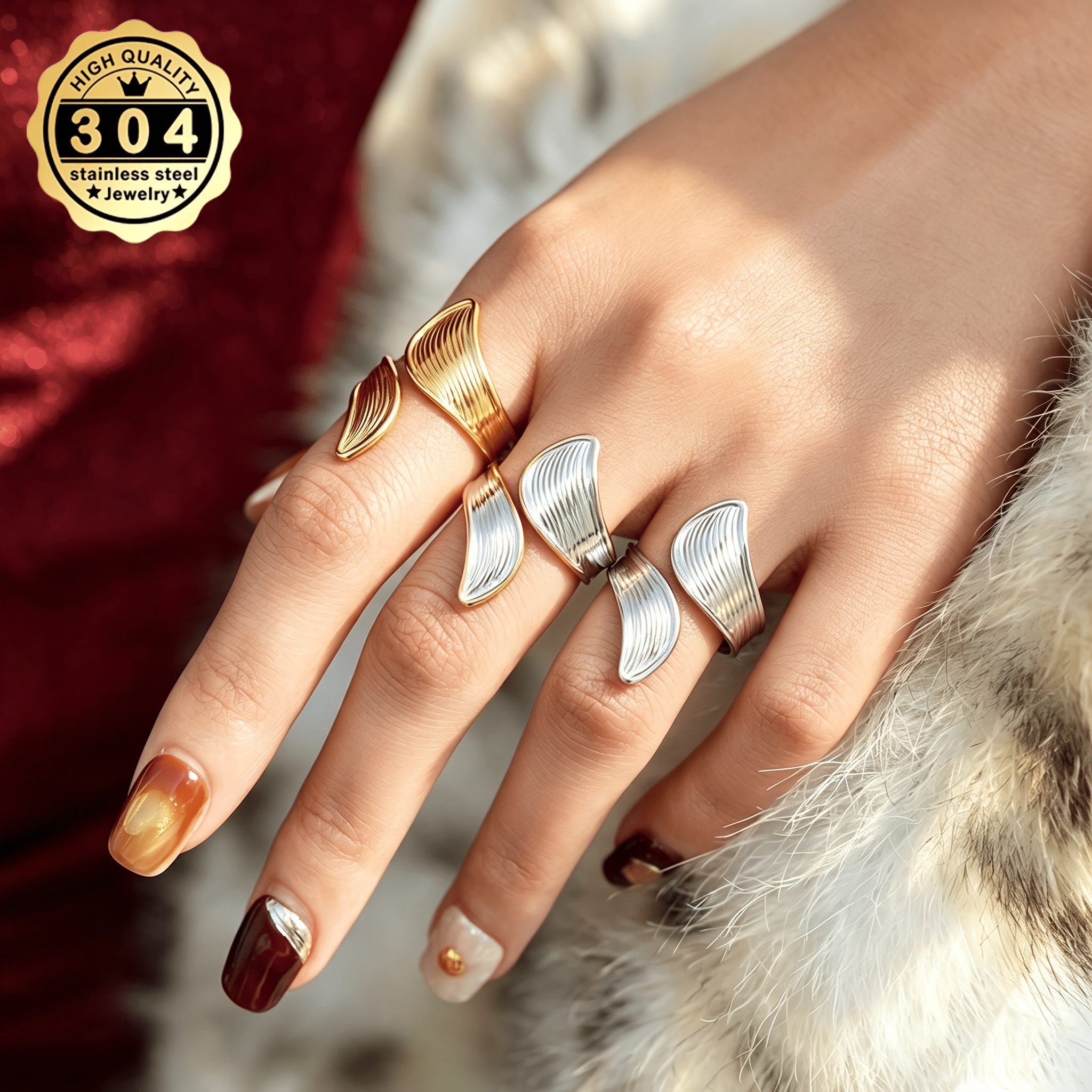 Women's 18K Golden Plated Fine Line Design Adjustable Ring